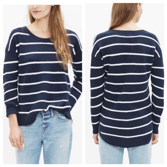 Madewell Sweaters - Madewell Navy White Striped Pullover Light Sweater